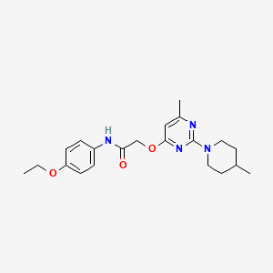molecular formula C21H28N4O3 B2712000 N-(4-乙氧苯基)-2-{[6-甲基-2-(4-甲基哌啶-1-基)嘧啶-4-基]氧基}乙酰胺 CAS No. 1029724-18-2