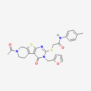 molecular formula C25H24N4O4S2 B2712021 2-((7-acetyl-3-(furan-2-ylmethyl)-4-oxo-3,4,5,6,7,8-hexahydropyrido[4',3':4,5]thieno[2,3-d]pyrimidin-2-yl)thio)-N-(p-tolyl)acetamide CAS No. 1215481-48-3