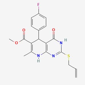 molecular formula C19H18FN3O3S B2712035 Methyl 2-(allylthio)-5-(4-fluorophenyl)-7-methyl-4-oxo-3,4,5,8-tetrahydropyrido[2,3-d]pyrimidine-6-carboxylate CAS No. 923856-44-4