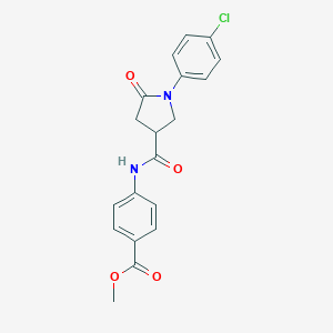 molecular formula C19H17ClN2O4 B271204 Methyl 4-({[1-(4-chlorophenyl)-5-oxo-3-pyrrolidinyl]carbonyl}amino)benzoate 