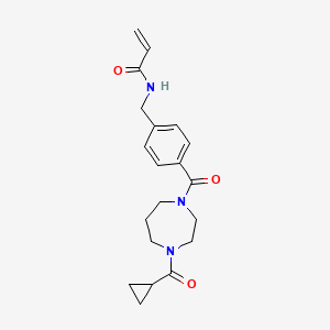 molecular formula C20H25N3O3 B2712040 N-[[4-[4-(Cyclopropanecarbonyl)-1,4-diazepane-1-carbonyl]phenyl]methyl]prop-2-enamide CAS No. 2202197-65-5