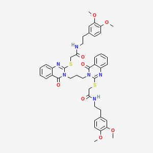 molecular formula C43H46N6O8S2 B2712043 2,2'-((3,3'-(propane-1,3-diyl)bis(4-oxo-3,4-dihydroquinazoline-3,2-diyl))bis(sulfanediyl))bis(N-(3,4-dimethoxyphenethyl)acetamide) CAS No. 689771-75-3