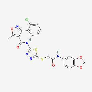 molecular formula C22H16ClN5O5S2 B2712054 N-(5-((2-(benzo[d][1,3]dioxol-5-ylamino)-2-oxoethyl)thio)-1,3,4-thiadiazol-2-yl)-3-(2-chlorophenyl)-5-methylisoxazole-4-carboxamide CAS No. 896028-34-5