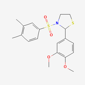 molecular formula C19H23NO4S2 B2712060 2-(3,4-Dimethoxyphenyl)-3-((3,4-dimethylphenyl)sulfonyl)thiazolidine CAS No. 799257-62-8