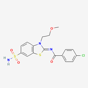 molecular formula C17H16ClN3O4S2 B2712068 (Z)-4-chloro-N-(3-(2-methoxyethyl)-6-sulfamoylbenzo[d]thiazol-2(3H)-ylidene)benzamide CAS No. 864977-50-4