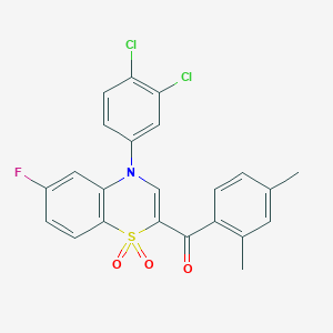 molecular formula C23H16Cl2FNO3S B2712076 [4-(3,4-dichlorophenyl)-6-fluoro-1,1-dioxido-4H-1,4-benzothiazin-2-yl](2,4-dimethylphenyl)methanone CAS No. 1114651-72-7