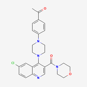 molecular formula C26H27ClN4O3 B2712090 1-(4-{4-[6-Chloro-3-(morpholin-4-ylcarbonyl)quinolin-4-yl]piperazin-1-yl}phenyl)ethanone CAS No. 1326936-02-0