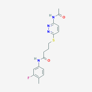 molecular formula C17H19FN4O2S B2712118 4-((6-acetamidopyridazin-3-yl)thio)-N-(3-fluoro-4-methylphenyl)butanamide CAS No. 1021225-99-9