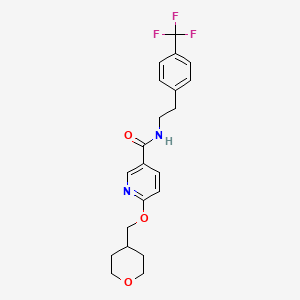 molecular formula C21H23F3N2O3 B2712123 6-((tetrahydro-2H-pyran-4-yl)methoxy)-N-(4-(trifluoromethyl)phenethyl)nicotinamide CAS No. 2034449-43-7