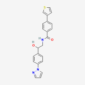 molecular formula C22H19N3O2S B2712130 N-{2-hydroxy-2-[4-(1H-pyrazol-1-yl)phenyl]ethyl}-4-(thiophen-3-yl)benzamide CAS No. 2415461-42-4