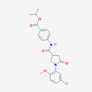 molecular formula C22H23ClN2O5 B271214 Isopropyl 4-({[1-(5-chloro-2-methoxyphenyl)-5-oxo-3-pyrrolidinyl]carbonyl}amino)benzoate 