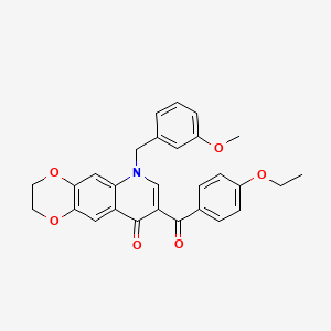 molecular formula C28H25NO6 B2712142 8-(4-Ethoxybenzoyl)-6-[(3-methoxyphenyl)methyl]-2,3-dihydro-[1,4]dioxino[2,3-g]quinolin-9-one CAS No. 872198-25-9
