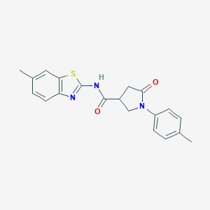 molecular formula C20H19N3O2S B271215 N-(6-methyl-1,3-benzothiazol-2-yl)-1-(4-methylphenyl)-5-oxo-3-pyrrolidinecarboxamide 