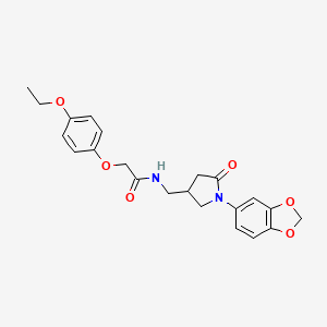 molecular formula C22H24N2O6 B2712161 N-((1-(benzo[d][1,3]dioxol-5-yl)-5-oxopyrrolidin-3-yl)methyl)-2-(4-ethoxyphenoxy)acetamide CAS No. 954677-37-3