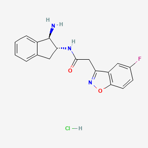 molecular formula C18H17ClFN3O2 B2712162 N-[(1R,2R)-1-Amino-2,3-dihydro-1H-inden-2-yl]-2-(5-fluoro-1,2-benzoxazol-3-yl)acetamide;hydrochloride CAS No. 2418594-35-9