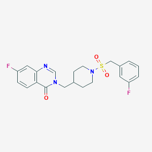 molecular formula C21H21F2N3O3S B2712163 7-Fluoro-3-[[1-[(3-fluorophenyl)methylsulfonyl]piperidin-4-yl]methyl]quinazolin-4-one CAS No. 2415600-64-3