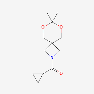 molecular formula C12H19NO3 B2712192 环丙基(7,7-二甲基-6,8-二氧杂-2-氮杂螺[3.5]壬烷-2-基)甲酮 CAS No. 1396811-16-7