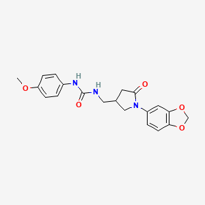 molecular formula C20H21N3O5 B2712193 1-((1-(Benzo[d][1,3]dioxol-5-yl)-5-oxopyrrolidin-3-yl)methyl)-3-(4-methoxyphenyl)urea CAS No. 954698-27-2
