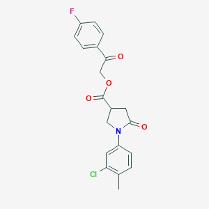 molecular formula C20H17ClFNO4 B271220 2-(4-Fluorophenyl)-2-oxoethyl 1-(3-chloro-4-methylphenyl)-5-oxo-3-pyrrolidinecarboxylate 
