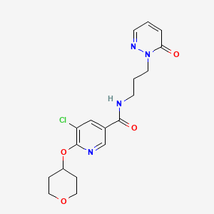 molecular formula C18H21ClN4O4 B2712200 5-chloro-N-(3-(6-oxopyridazin-1(6H)-yl)propyl)-6-((tetrahydro-2H-pyran-4-yl)oxy)nicotinamide CAS No. 1903569-88-9