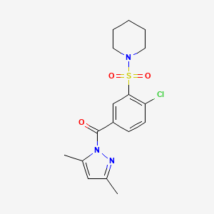 molecular formula C17H20ClN3O3S B2712206 (4-chloro-3-(piperidin-1-ylsulfonyl)phenyl)(3,5-dimethyl-1H-pyrazol-1-yl)methanone CAS No. 956203-84-2