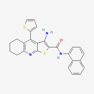 molecular formula C26H21N3OS2 B2712208 3-amino-N-(naphthalen-1-yl)-4-(thiophen-2-yl)-5,6,7,8-tetrahydrothieno[2,3-b]quinoline-2-carboxamide CAS No. 370848-40-1