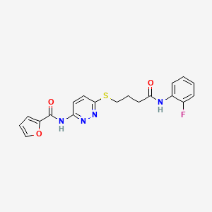 molecular formula C19H17FN4O3S B2712218 N-(6-((4-((2-fluorophenyl)amino)-4-oxobutyl)thio)pyridazin-3-yl)furan-2-carboxamide CAS No. 1040649-58-8