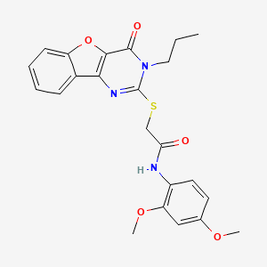 molecular formula C23H23N3O5S B2712219 N-(2,4-dimethoxyphenyl)-2-((4-oxo-3-propyl-3,4-dihydrobenzofuro[3,2-d]pyrimidin-2-yl)thio)acetamide CAS No. 900003-76-1