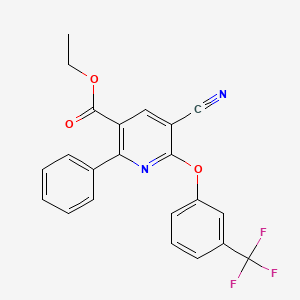 molecular formula C22H15F3N2O3 B2712222 Ethyl 5-cyano-2-phenyl-6-(3-(trifluoromethyl)phenoxy)nicotinate CAS No. 306980-16-5