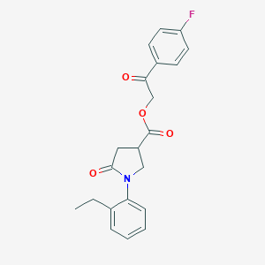molecular formula C21H20FNO4 B271223 2-(4-Fluorophenyl)-2-oxoethyl 1-(2-ethylphenyl)-5-oxo-3-pyrrolidinecarboxylate 