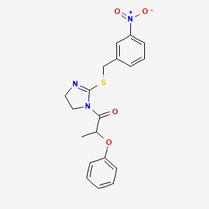 molecular formula C19H19N3O4S B2712237 1-[2-[(3-Nitrophenyl)methylsulfanyl]-4,5-dihydroimidazol-1-yl]-2-phenoxypropan-1-one CAS No. 851808-78-1