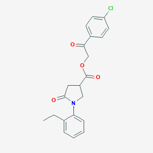 molecular formula C21H20ClNO4 B271224 2-(4-Chlorophenyl)-2-oxoethyl 1-(2-ethylphenyl)-5-oxo-3-pyrrolidinecarboxylate 