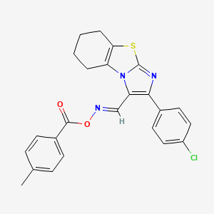 molecular formula C24H20ClN3O2S B2712240 2-(4-Chlorophenyl)-3-({[(4-methylbenzoyl)oxy]imino}methyl)-5,6,7,8-tetrahydroimidazo[2,1-b][1,3]benzothiazole CAS No. 383147-89-5