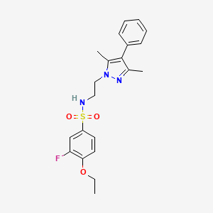 molecular formula C21H24FN3O3S B2712246 N-(2-(3,5-dimethyl-4-phenyl-1H-pyrazol-1-yl)ethyl)-4-ethoxy-3-fluorobenzenesulfonamide CAS No. 2034371-17-8