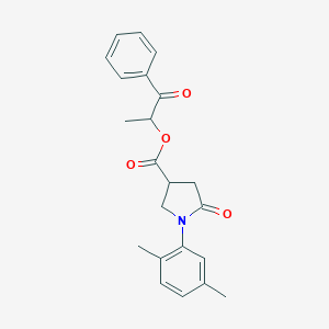 molecular formula C22H23NO4 B271226 1-Methyl-2-oxo-2-phenylethyl 1-(2,5-dimethylphenyl)-5-oxo-3-pyrrolidinecarboxylate 