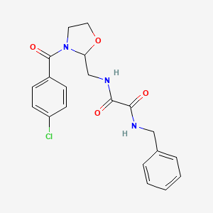 molecular formula C20H20ClN3O4 B2712283 N1-苄基-N2-((3-(4-氯苯甲酰)噁唑烷-2-基)甲基)草酰胺 CAS No. 874804-97-4