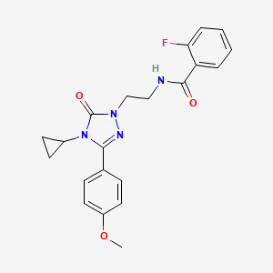 molecular formula C21H21FN4O3 B2712284 N-(2-(4-环丙基-3-(4-甲氧苯基)-5-氧代-4,5-二氢-1H-1,2,4-噻唑-1-基)乙基)-2-氟苯甲酰胺 CAS No. 2319851-14-2
