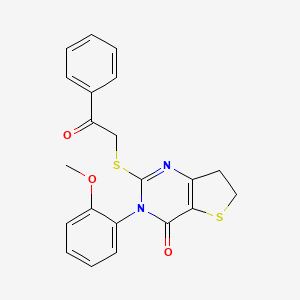 molecular formula C21H18N2O3S2 B2712319 3-(2-甲氧基苯基)-2-((2-氧-2-苯乙基)硫)-6,7-二氢噻吩[3,2-d]嘧啶-4(3H)-酮 CAS No. 850915-39-8