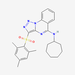 molecular formula C25H29N5O2S B2712353 N-cycloheptyl-3-[(2,4,6-trimethylphenyl)sulfonyl][1,2,3]triazolo[1,5-a]quinazolin-5-amine CAS No. 904575-51-5