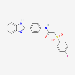 molecular formula C21H16FN3O3S B2712358 N-[4-(1H-苯并咪唑-2-基)苯基]-2-(4-氟苯基)磺酰乙酰胺 CAS No. 895474-98-3