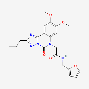 molecular formula C21H23N5O5 B2712366 2-(8,9-Dimethoxy-5-oxo-2-propyl-[1,2,4]triazolo[1,5-c]quinazolin-6-yl)-N-(furan-2-ylmethyl)acetamide CAS No. 2380188-38-3