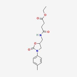 molecular formula C17H22N2O5 B2712370 乙酸乙酯 4-氧代-4-(((2-氧代-3-(对甲苯基)噁唑烷-5-基)甲基)氨基)丁酸酯 CAS No. 954615-29-3