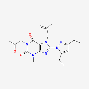 molecular formula C20H26N6O3 B2712441 8-(3,5-Diethylpyrazolyl)-3-methyl-7-(2-methylprop-2-enyl)-1-(2-oxopropyl)-1,3, 7-trihydropurine-2,6-dione CAS No. 1014073-07-4
