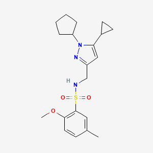 molecular formula C20H27N3O3S B2712445 N-((1-cyclopentyl-5-cyclopropyl-1H-pyrazol-3-yl)methyl)-2-methoxy-5-methylbenzenesulfonamide CAS No. 1448135-56-5