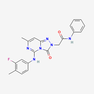 molecular formula C21H19FN6O2 B2712449 2-[5-(3-fluoro-4-methylanilino)-7-methyl-3-oxo[1,2,4]triazolo[4,3-c]pyrimidin-2(3H)-yl]-N~1~-phenylacetamide CAS No. 1251609-13-8