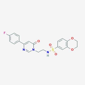 molecular formula C20H18FN3O5S B2712464 N-(2-(4-(4-氟苯基)-6-氧代嘧啶-1(6H)-基)乙基)-2,3-二氢苯并[b][1,4]二噁烷-6-磺酰胺 CAS No. 1351610-38-2