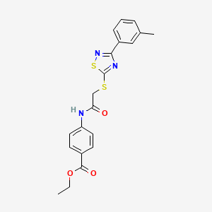 molecular formula C20H19N3O3S2 B2712484 Ethyl 4-(2-((3-(m-tolyl)-1,2,4-thiadiazol-5-yl)thio)acetamido)benzoate CAS No. 864918-08-1