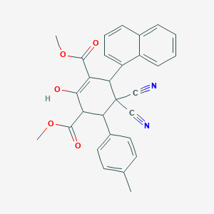 molecular formula C29H24N2O5 B2712505 Dimethyl 5,5-dicyano-2-hydroxy-4-(4-methylphenyl)-6-(1-naphthyl)-1-cyclohexene-1,3-dicarboxylate CAS No. 1212191-60-0