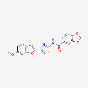 molecular formula C20H14N2O5S B2712519 N-(4-(6-甲氧基苯并呋喃-2-基)噻唑-2-基)苯并[d][1,3]二噁烷-5-甲酰胺 CAS No. 946239-10-7