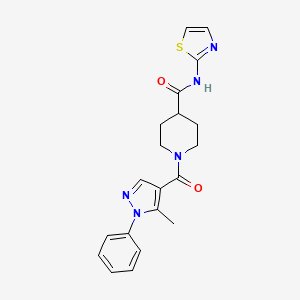 molecular formula C20H21N5O2S B2712522 1-(5-methyl-1-phenyl-1H-pyrazole-4-carbonyl)-N-(thiazol-2-yl)piperidine-4-carboxamide CAS No. 1219906-99-6